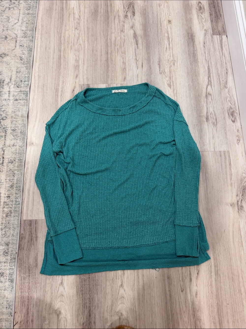 Free people The Everyday Waffle-Knit Long Sleeve Top - Teal size large